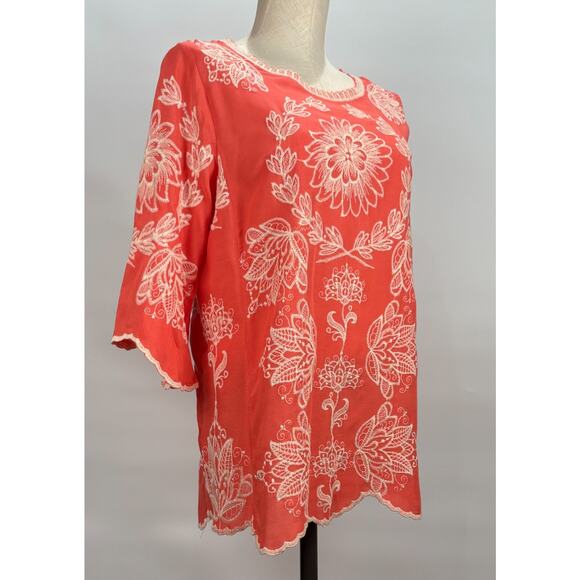 Solitaire Salman Embroidered Lotus Blouse Sz S Floral Shirt Crochet Boho Fairy - Picture 4 of 8